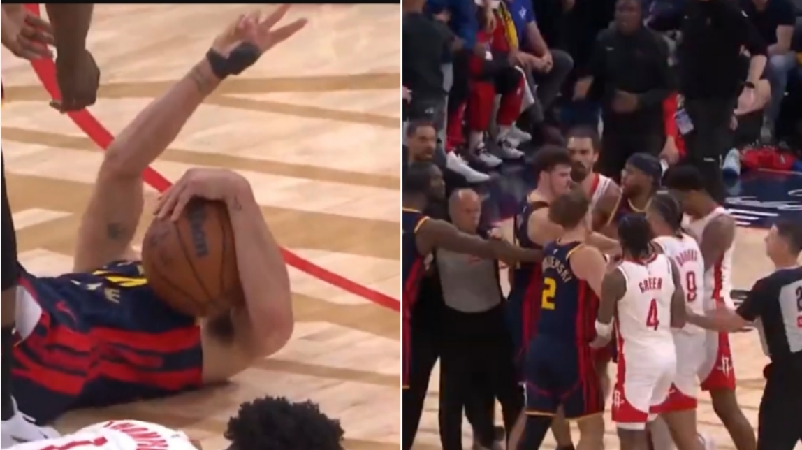 NBA / 【影片】柯瑞造成犯規後朝布魯克斯比「耶」，後者上前搶球挑釁，追夢推開雙方爆發衝突！